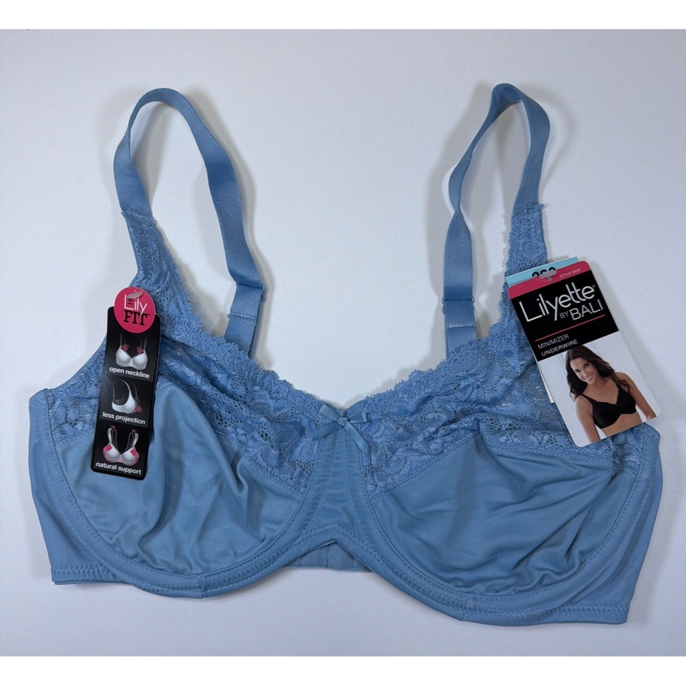 Lilyette By Bali Bra Size 38C Minimizer Underwire Blue LY0428 Lace New